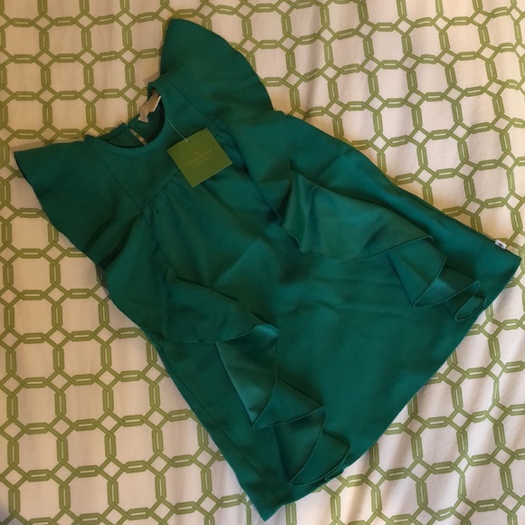 kate spade® ♠️ Cascading Ruffle Dress Emerald Green Holiday Size 3 - Picture 3 of 9